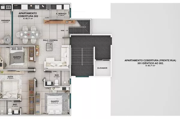 COBERTURA DUPLEX A VENDA COM 3 QUARTOS SENDO 1 SUITE NO MATA ATLÂNTICA - JARDIM BELVEDERE 