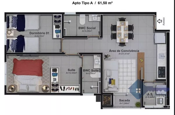 Apartamento para venda, 2 quarto(s),  Centro, Braço Do Norte