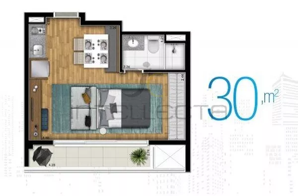 Studio para venda MOBILIADO, sacada, 1 vaga de garagem - Bela Vista, São Paulo