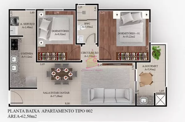 Apartamento Tipo 2 - 62,50 m²