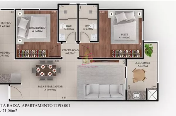 Apartamento Tipo 1 - 62,50 m²