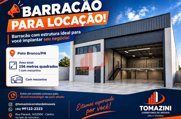 BARRACÃO DISPONÍVEL PARA LOCAÇÃO EM PATO BRANCO/PR