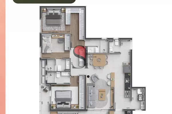 3 suítes/117,69m/2 vagas