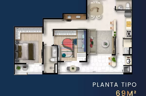 Apartamento para venda, 2 quarto(s),  Loteamento Residencial E Comercial Bosque Flamboyant, Taubaté