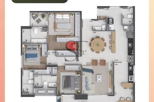 3 suítes/140,69m/2 vagas