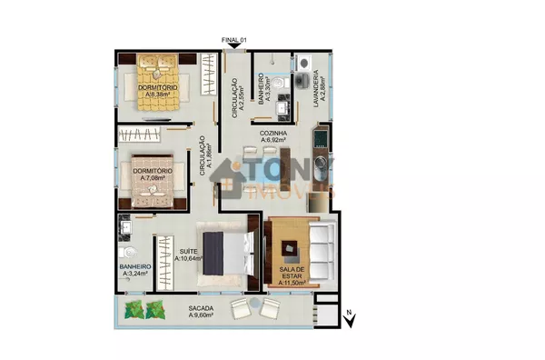 OTIMO APARTAMENTO 2 QUARTOS SUITE NO FLOR DE NAPOLIS - Foto 6