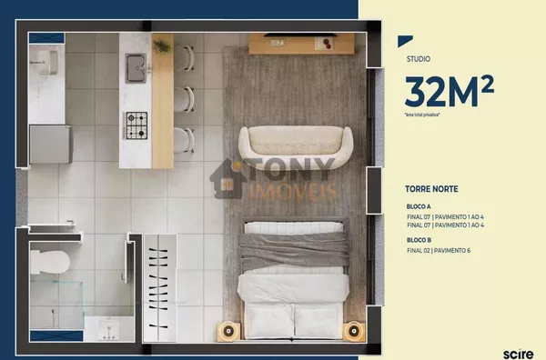STUDIO COM 33M2 ATRAS PRÓXIMO DA BEIRA MAR DE SÃO JOSÉ