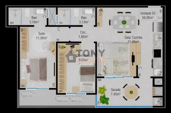 2 quartos com 1 suíte - 66,80m² - Foto 7