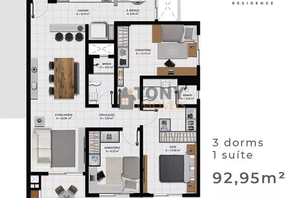 APARTAMENTO 3 QUARTOS NO KOBRASOL