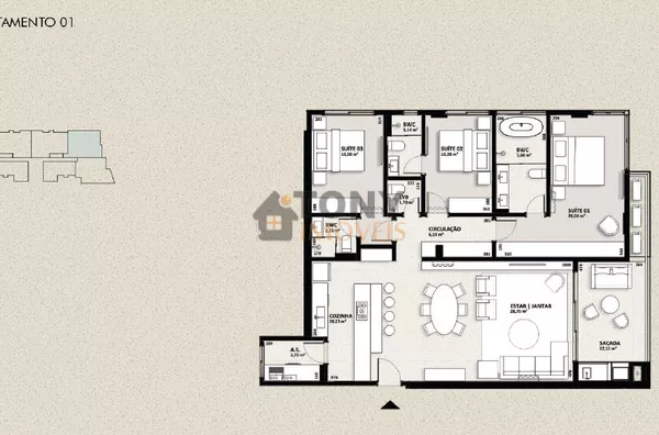 3 SUÍTES + 2VAGAS - AMPLO APARTAMENTO 
