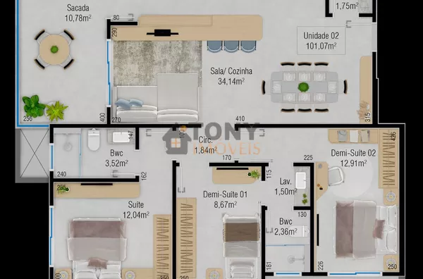 3 dormitórios com 1 suíte e 2 demi-suíte + laavabo - 101,07m² - Foto 20