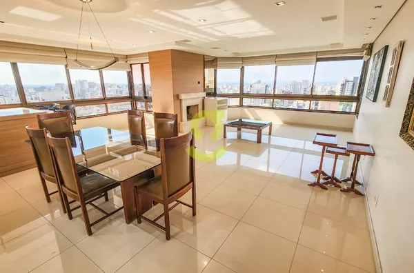 Espetacular Apto MOBILIADO, um por andar, 195m, andar alto, lareira, churrasqueira, 3 suites, 4 vagas!