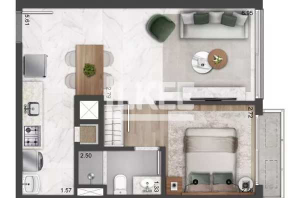 1d 45m² quarto separado com churrasqueira