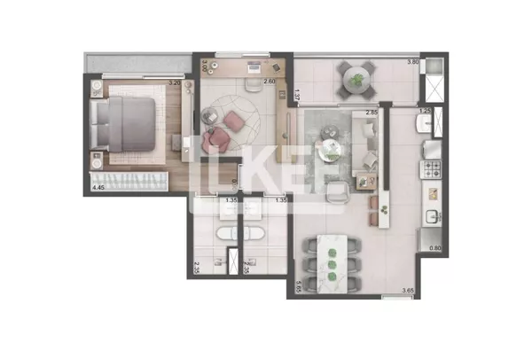 2D COM SUÍTE LIVING ESTENDIDO 69 m²