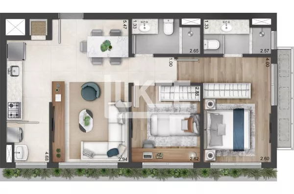 2d 69m² com churrasqueira integrada a cozinha