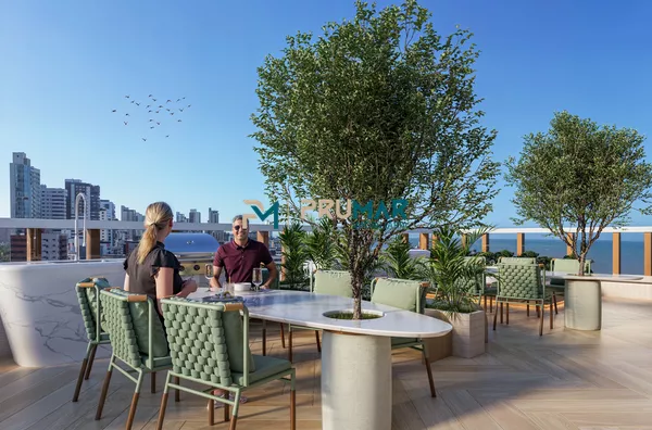 Área gourmet na cobertura com vista do mar