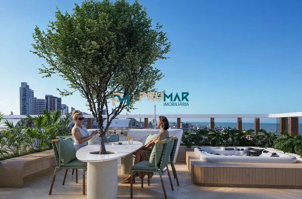 Área gourmet na cobertura com vista para o mar