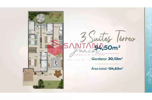 Seu três suítes com garden em Itacimirim