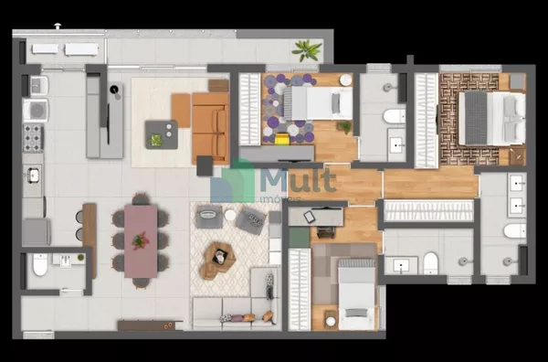 Apartamento Novo de Alto Padrão de frente para a Avenida localizado no Bairro Olhos D'água no Condomínio Ares com 110,80m² de área útil.