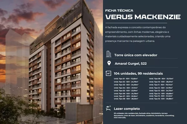 Apartamento na planta para venda,  próximo a Faculdade Mackenzie