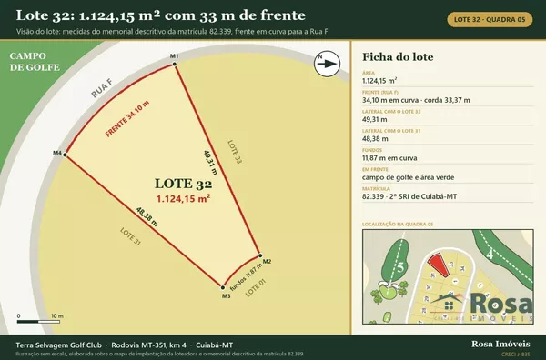 Terreno 1.124 m² de frente para o campo de golfe — Terra Selvagem Golf Club, Cuiabá