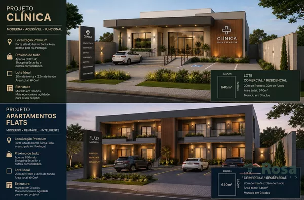Terreno Comercial/Residencial à venda, plano e na parte alta no Santa Rosa