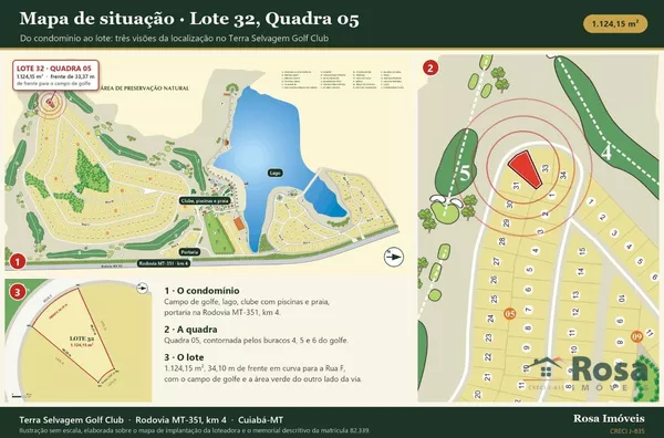 Terreno 1.124 m² de frente para o campo de golfe — Terra Selvagem Golf Club, Cuiabá