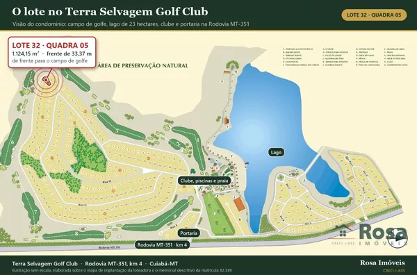 Terreno 1.124 m² de frente para o campo de golfe — Terra Selvagem Golf Club, Cuiabá