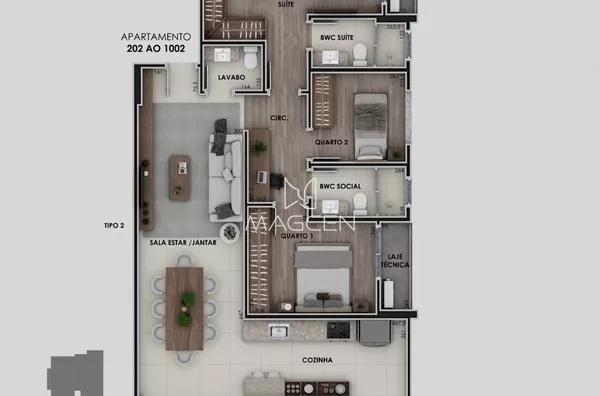 Apartamento de 2 Quartos + 1 Suíte