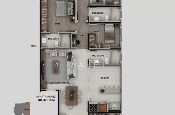 Apartamento enorme de 2 Suítes + 1 Quarto