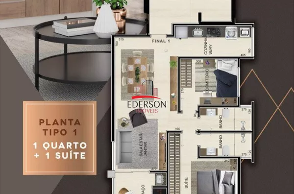 APARTAMENTO NA PLANTA À VENDA COM 01 SUÍTE + 01 QUARTO - Foto 3