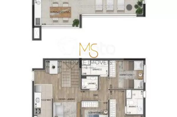 Planta de 160m², três quartos sendo uma suíte