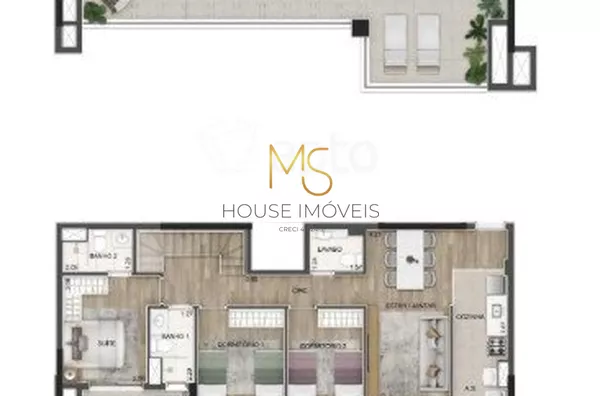 Planta de 160m², três quartos sendo uma suíte