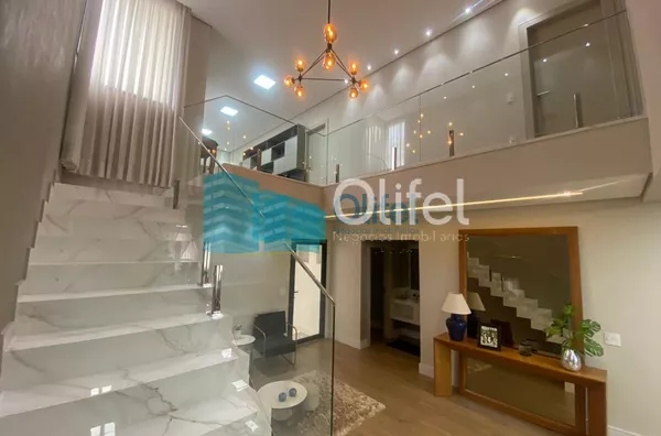 Lindo sobrado moderno, com acabamento fino, em condomínio fechado na cidade de Louveira,  com 3 amplas suítes, sendo a master com closet , ducha dupla,  banheira de imersão e varanda. Amplas  salas de estar, janter e TV, escritório,  terraço coberto, espa - Foto 1