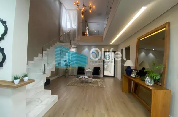 Lindo sobrado moderno, com acabamento fino, em condomínio fechado na cidade de Louveira,  com 3 amplas suítes, sendo a master com closet , ducha dupla,  banheira de imersão e varanda. Amplas  salas de estar, janter e TV, escritório,  terraço coberto, espa - Foto 4