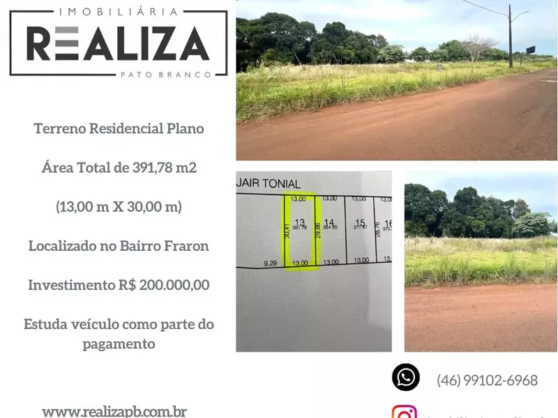 Terreno para venda,  Localizado no Bairro Fraron na cidade de Pato Branco-PR - Foto Principal