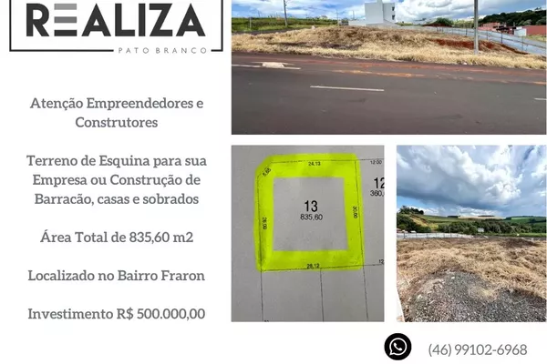 Terreno de Esquina para venda,  Localizado no Fraron na Pato Branco-PR - Foto 1