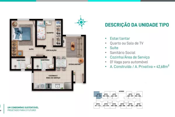 Apartamento 5º andar de 2 quartos 1 suíte, com elevadores em condomínio com lazer completo, Alto - Foto 6